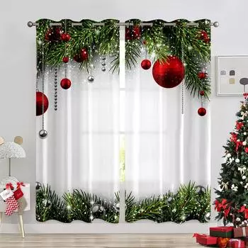 Рождественские украшения Шторы Снежинки Рождественская елка Украшения Шторы Гостиная Спальня Камин Новогодние шторы 100W130H(CM)40x51in&rod pocket