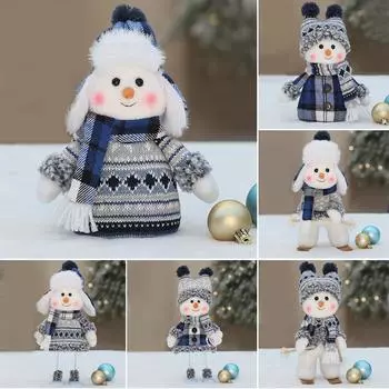 Рождественские украшения, Синяя тканевая кукла, Симпатичные украшения в виде снеговика на лыжных качелях, Елочные украшения, Качающиеся елочные украшения One Size