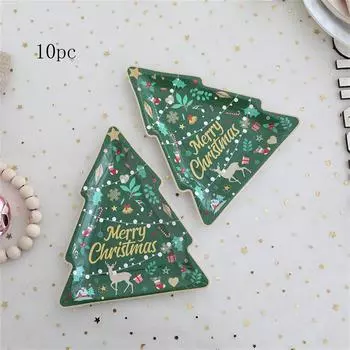 Рождественские украшения стола Рождественская одноразовая елочная бумажная тарелка прямоугольная для веселой рождественской вечеринки