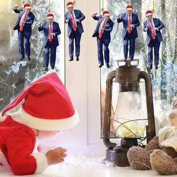 Рождественские украшения Трампа, акриловые 2D-украшения для танцующего Трампа, шапка Санты, подвесное украшение Трампа для елки, зеркало заднего вида автомобиля 3pcs