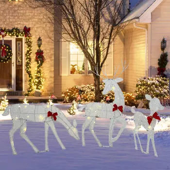 Рождественские украшения, уличные олени с подсветкой, набор из 3 предметов, 2D олени для двора, лужайки