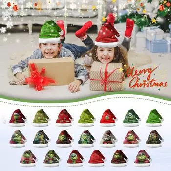 Рождественские украшения, утолщенная манжета, рождественская шапка с зелеными волосами, детская взрослая, двухсторонняя бархатная шапка One Size