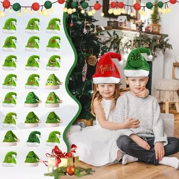 Рождественские украшения, утолщенная манжета, рождественская шапка с зелеными волосами, детская взрослая, двухсторонняя бархатная шапка One Size
