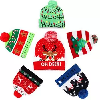 Рождественские украшения Вязаные рождественские шапки для взрослых и детей Красочные светящиеся вязаные шапки Высококачественные рождественские шапки для пожилых людей