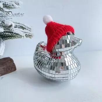 Рождественские украшения в стиле диско-утка, отражающий зеркальный шар, скульптура, блестящая мини-утка в стиле диско с колпаком Санты для домашнего декора, стола, кафе D