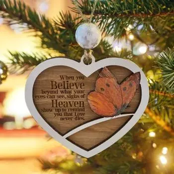 Рождественские украшения в виде бабочки, памятная бабочка с небес, рождественская елка, подвесная табличка в форме сердца, сувенир для украшения домашней вечеринки A