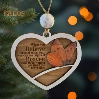 Рождественские украшения в виде бабочки, памятная бабочка с небес, рождественская елка, подвесная табличка в форме сердца, сувенир для украшения домашней вечеринки A
