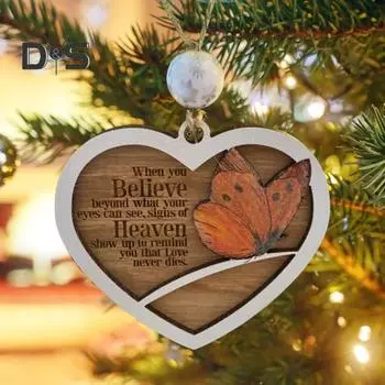 Рождественские украшения в виде бабочки, памятная бабочка с небес, рождественская елка, подвесная табличка в форме сердца, сувенир для украшения домашней вечеринки A