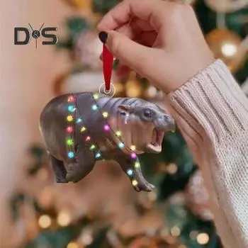 Рождественские украшения в виде карликового бегемота, акриловые украшения в виде детеныша бегемота, рождественские украшения в виде шапки, реалистичная подвеска для рождественской елки, автомобиля, дома C