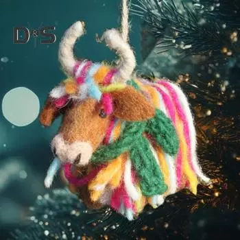 Рождественские украшения в виде коровы Хайленд, фигурка коровы Хайленд из фетра, рождественская елка, подвесное украшение в виде теленка для домашнего декора в фермерском доме Ox