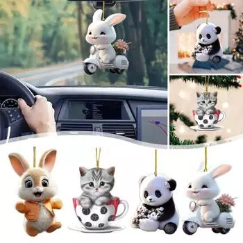 Рождественские украшения в виде кролика, елочные украшения, узор в виде маленького кролика, 2D, плоская акриловая декоративная подвеска, украшение для внутреннего зеркала заднего вида чёрный