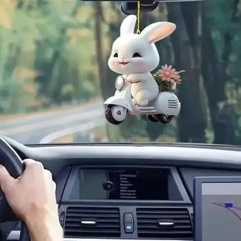 Рождественские украшения в виде кролика, елочные украшения, узор в виде маленького кролика, 2D, плоская акриловая декоративная подвеска, украшение для внутреннего зеркала заднего вида белый