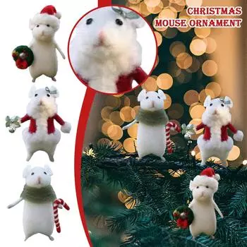 Рождественские украшения в виде мышей, зимнее рождественское шерстяное белое подвесное украшение в виде мышей, поделки из животных, милый рождественский венок в виде елки для домашнего праздника One Size