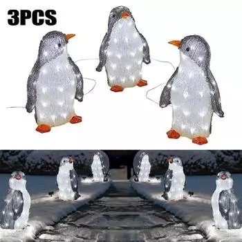 Рождественские украшения в виде пингвина, акриловая/металлическая светодиодная подсветка, украшение для дома/на открытом воздухе, фигурка Acrylic S