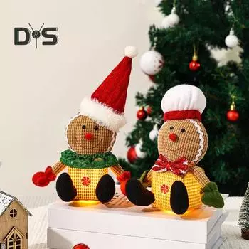 Рождественские украшения в виде пряничного человечка, светящиеся украшения в виде пряничного человечка, плюшевые игрушки для рождественской куклы, украшения для полки, каминной доски, подоконника красный