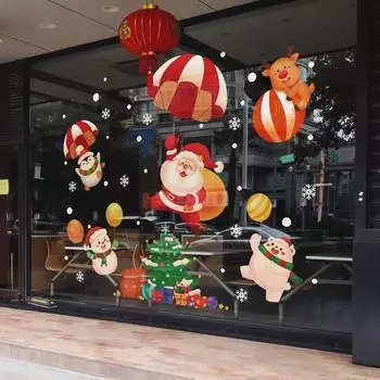 Рождественские украшения в виде Санта-Клауса для стеклянных окон и дверей торговых центров, усиливают праздничную атмосферу с помощью наклеек с макетами сцен.