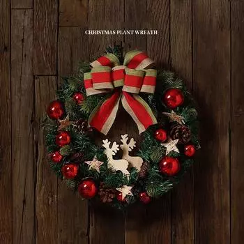 Рождественские украшения венок банты пряничный человечек висит 2025 Рождество Новый год дверные украшения большой садовый декор входной двери