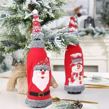 Рождественские украшения, винные сумки, вязаные Санта-Клаус, рождественская елка, снежинка, олень, красное вино, бутылки, чехлы, сумки, веселое украшение