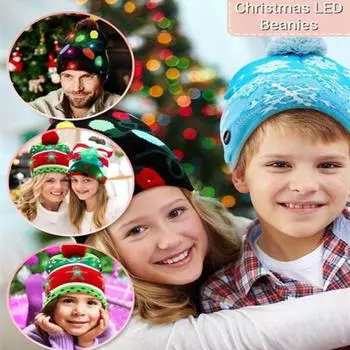 Рождественские украшения, вязаная шапка со светодиодными огнями для детей и взрослых, блестящие светящиеся украшения для волос, подарки на Новый год 2025 года 3.5x6cm