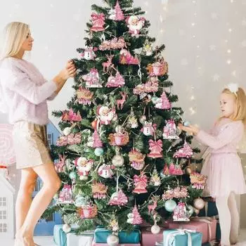 Рождественские украшения Yousheng, деревянные подвесные украшения для рождественской елки, винтажное розовое украшение в виде снеговика Санты для праздничного домашнего декора