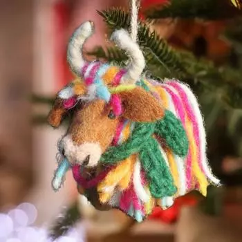 Рождественские украшения Yousheng Highland Cow, статуэтка коровы из фетра ручной работы, рождественская елка, подвесное украшение в виде теленка для домашнего декора в фермерском доме Ox