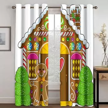Рождественские украшения занавес 3D мультфильм Санта-Клаус Рождественская елка полиэстер ткань занавес снеговик узор праздничная атмосфера W132cm x H160cm&Hook
