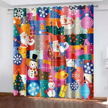Рождественские украшения занавес 3D мультфильм Санта-Клаус Рождественская елка полиэстер ткань занавес снеговик узор праздничная атмосфера W132cm x H160cm&Hook