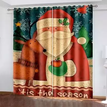 Рождественские украшения занавес 3D мультфильм Санта-Клаус Рождественская елка полиэстер ткань занавес снеговик узор праздничная атмосфера W132cm x H160cm&Hook