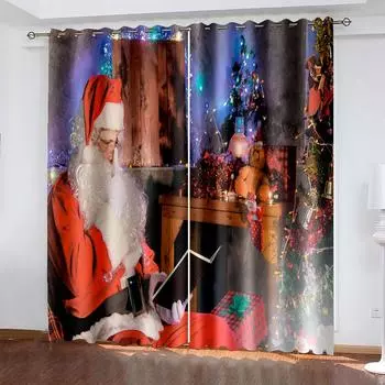 Рождественские украшения занавес 3D мультфильм Санта-Клаус Рождественская елка полиэстер ткань занавес снеговик узор праздничная атмосфера W132cm x H160cm&Hook