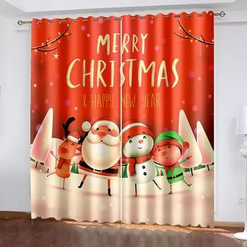 Рождественские украшения занавески 3D Санта-Клаус полиэстер ткань занавески снеговик узор праздничная атмосфера W132cm x H160cm&Hook