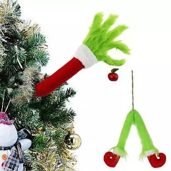 Рождественские украшения, зеленые меховые украшения для рук и ног, Рождественская елка, подвесной кулон, декор для комнаты, праздничная атмосфера, реквизит красный