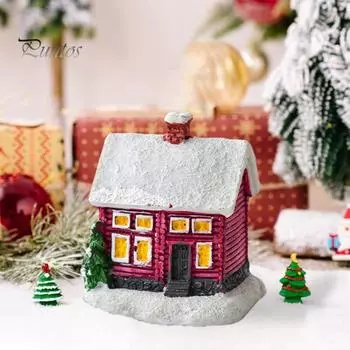 Рождественские украшения, зимний деревенский дом, снеговик, елочное украшение, миниатюрный кукольный домик, фигурки из смолы для домашнего офиса, декор комнаты A