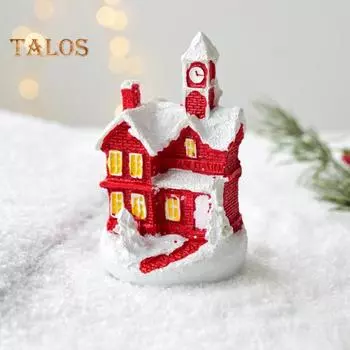 Рождественские украшения, зимний деревенский дом, снеговик, елочное украшение, миниатюрный кукольный домик, фигурки из смолы для домашнего офиса, декор комнаты A