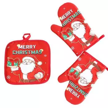 Рождественские утепленные перчатки Перчатки для духовки Перчатки для кухни Перчатки для духовки Утепленные перчатки, устойчивые к высоким температурам One Size