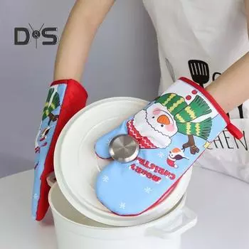 Рождественские утепленные перчатки, термоприхватки для выпечки, дизайн с петлей для подвешивания, термостойкие кухонные перчатки для приготовления пищи, выпечки и гриля D