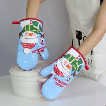 Рождественские утепленные перчатки, термоприхватки для выпечки, дизайн с петлей для подвешивания, термостойкие кухонные перчатки для приготовления пищи, выпечки и гриля D