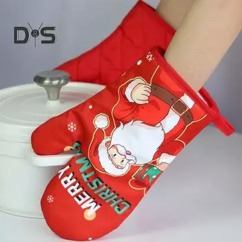 Рождественские утепленные перчатки, утолщенные прихватки для выпечки, дизайн с петлей для подвешивания, термостойкие кухонные перчатки для выпечки, готовки на гриле C