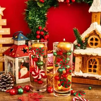 Рождественские вазы-наполнители своими руками, красные, зеленые, плавающие шарики, водные бусины, конфетная трость