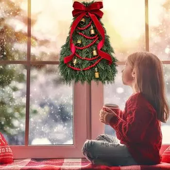 Рождественские венки ручной работы для входной двери, рождественская гирлянда для входной двери, большая рождественская цветочная гирлянда для входной двери с елочными украшениями и шарами One Size