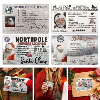 Рождественские водительские права Санта-Клауса Забавные реалистичные прямоугольные многоразовые Санта-Клаус Проигрышные сани Летные лицензии Карта-игрушка Рождественская вечеринка Детские подарки C