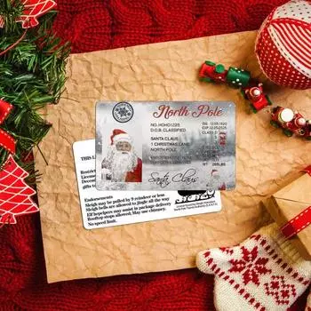 Рождественские водительские права Санта-Клауса Забавные реалистичные прямоугольные многоразовые Санта-Клаус Проигрышные сани Летные лицензии Карта-игрушка Рождественская вечеринка Детские подарки A