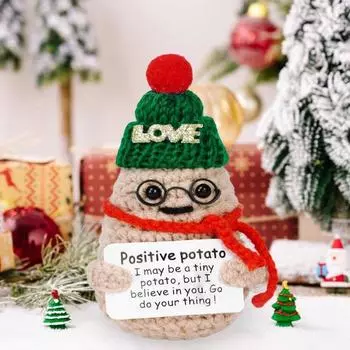 Рождественские вязаные крючком позитивные очки Картофель с вдохновляющей открыткой Эмоциональная поддержка Ручная вязка красный