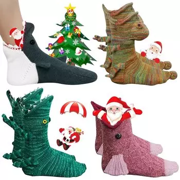 Рождественские вязаные носки из крокодиловой кожи, зимние теплые носки, акула-хамелеон, универсальный размер, носки средней длины для женщин, товары для дома