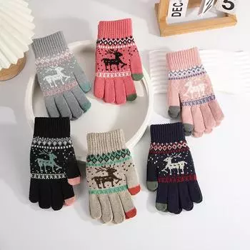 Рождественские вязаные перчатки с изображением лося, осенние и зимние теплые перчатки с утолщенным бархатом, модные и изысканные перчатки для пары, рождественский подарок 21.5cm