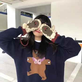 Рождественские вязаные перчатки с рисунком для осени и зимы, свисающая шея с флисом для тепла, защита от холода, велосипедные перчатки с пальцами One Size темно-зеленого