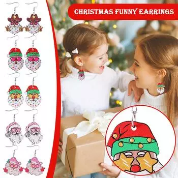 Рождественские забавные серьги-подвески деревянные двухсторонние рождественский подарок One Size