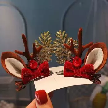 Рождественские заколки для волос в виде рогов оленя, рождественские украшения 2024 года, веселый рождественский декор, подарок для девочки, аксессуары для волос в виде лося, счастливого Нового года белый