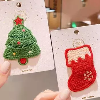 Рождественские заколки для волос Заколки для волос Рождественская елка Снеговик Санта-Клаус Носки Лось Колокольчик Аксессуары A