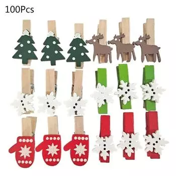 Рождественские зажимы для дерева, зажимы для фотографий в виде елки, перчатки в виде лося, прищепки в виде снежинок для декоративных изделий, 100 шт.