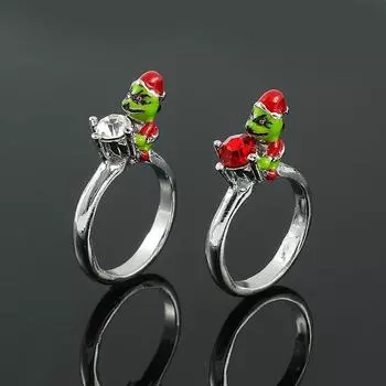 Рождественские зеленые круглые бриллиантовые кольца Кольца для помолвки Кольца на годовщину Рождественские украшения на день рождения для женщин 10 красный